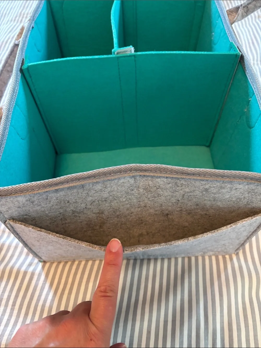 Gray Felt Organizer Tote with Teal Interior